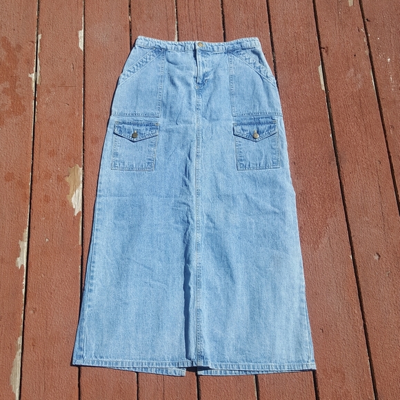 Vintage long denim Prairie jean skirt 8 80s 90s - Picture 3 of 12